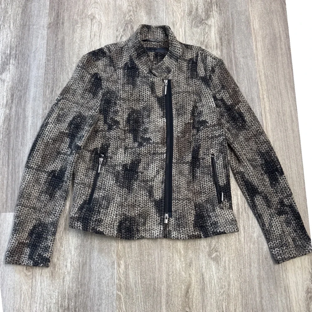 Airfield Kane Jacket EU 40 US 8 10 Knit Moto Zip Animal Print Austrian Designer